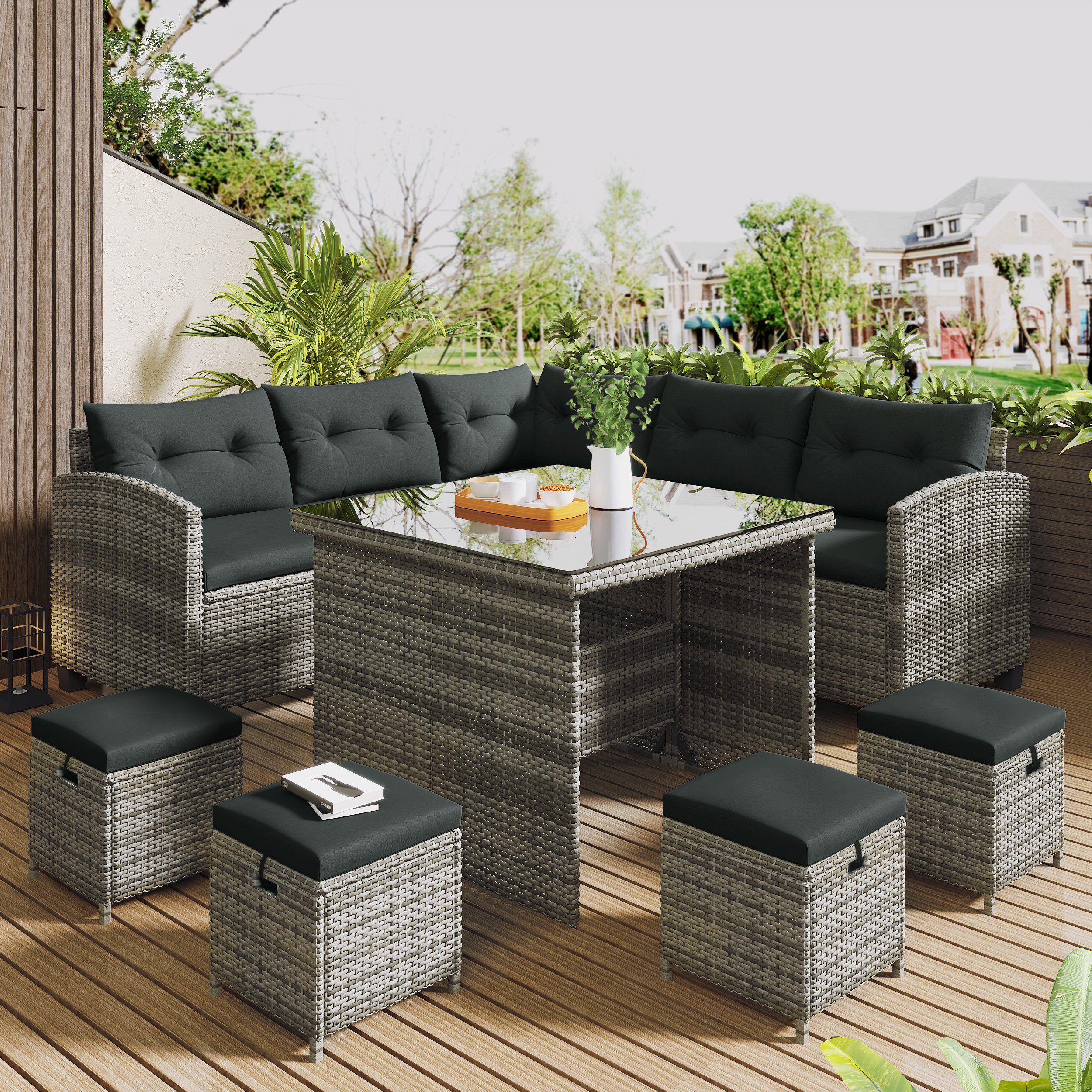 Merax GartenloungeSet, (8tlg), Polyrattan Lounge, Gartenmöbel Set